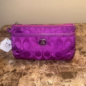 NWT Coach Purple Wristlet Clutch with Signature Monogram